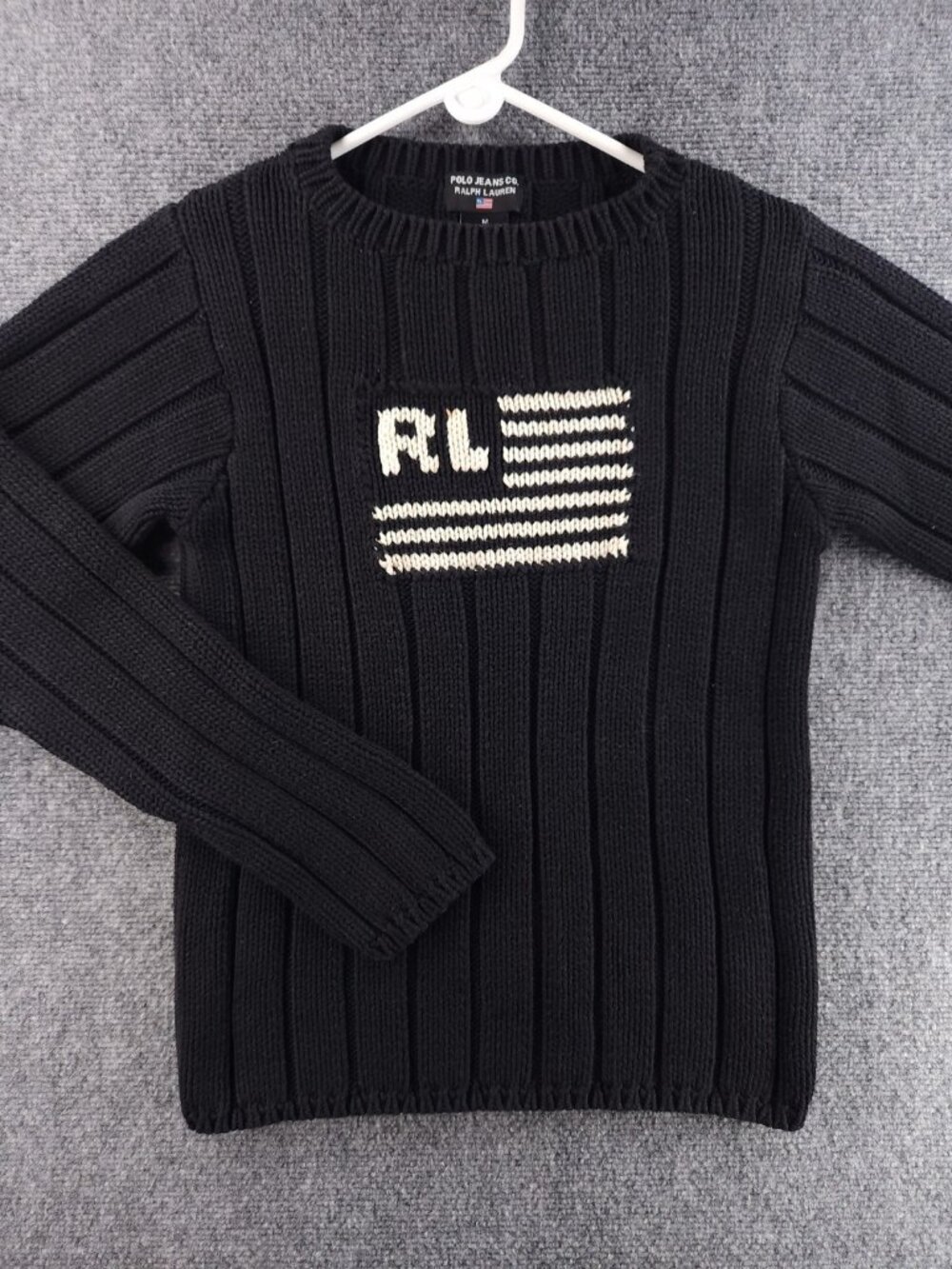 Polo Jeans Ralph Lauren Ribbed Knit Black Pullover Sweater Cotton Crew Neck